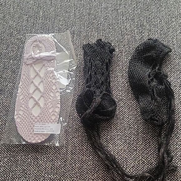 NWT Free People 2 PAIR Crochet Mesh Sexy Coquette Ballet Tie Wrap Socks Pink BLK